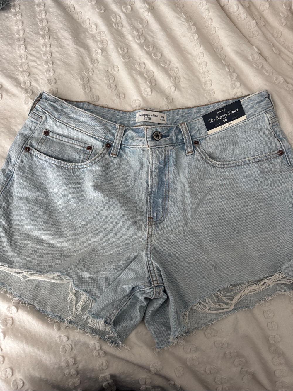 Abercrombie & Fitch Light Blue Distressed Baggy Denim Shorts
